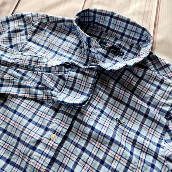 Vineyard Vines "Classic Fit Plaid Twill Long Sleeve Shirt" Blue | Men's Size M - Picture 2 of 9